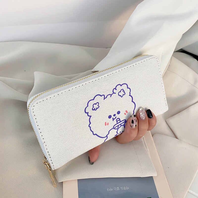 

Bear Graphic Zip Around Long Wallet, White