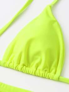 Neon Lime Triangle Shorts Bikini - Yellow - View 4
