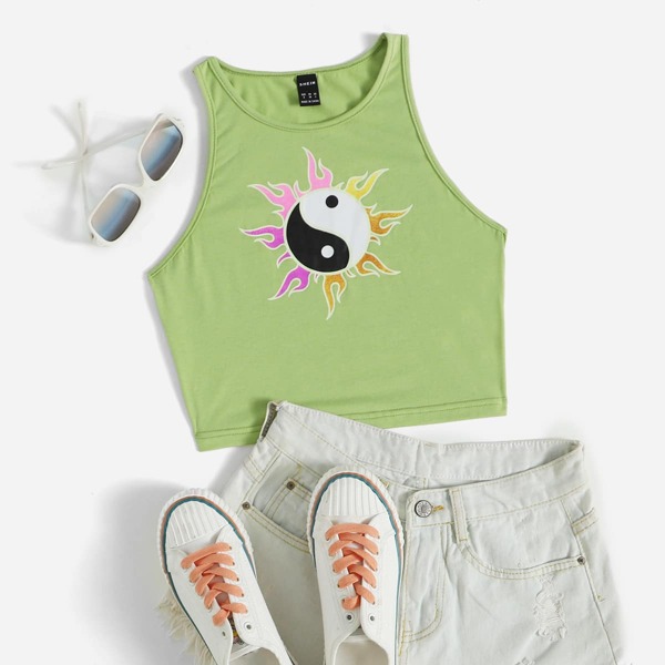 

Yin & Yang And Fire Tank Top, Green