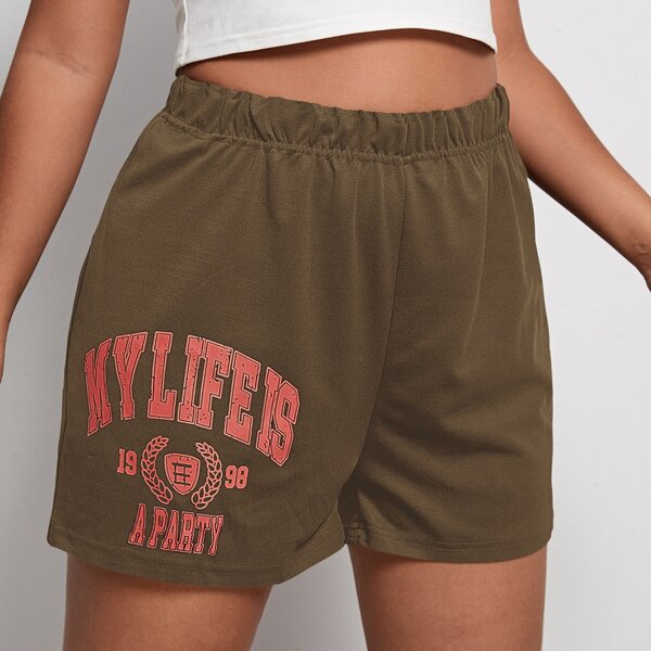 

Plus Letter Graphic Track Shorts, Mocha brown