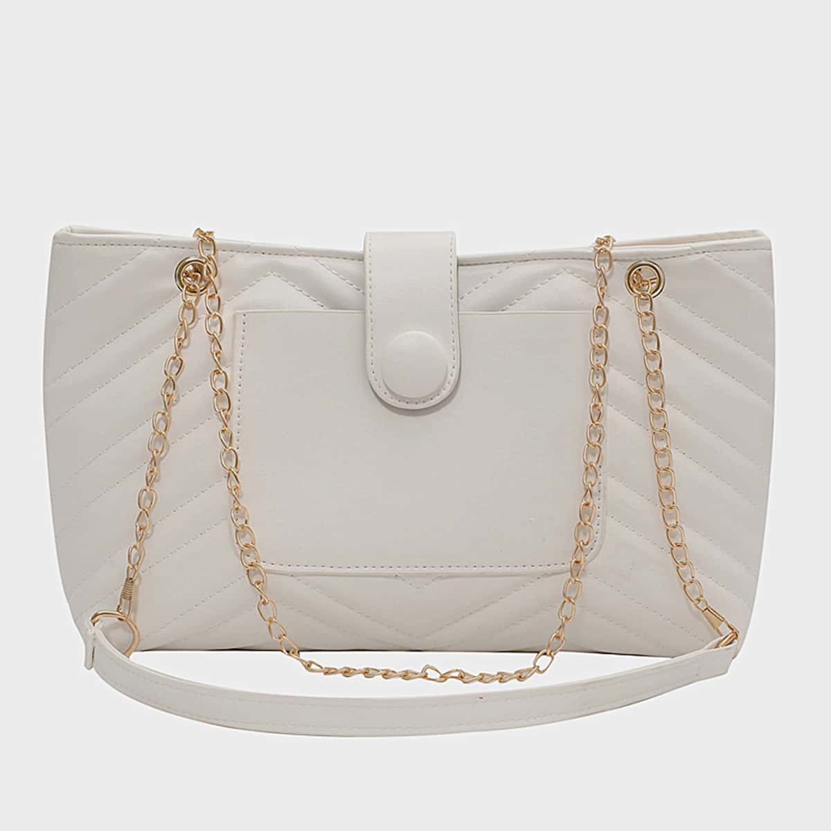 

Minimalist Snap Button Tote Bag, White