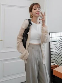 DAZY Solid Drop Shoulder Cardigan - Apricot - View 6