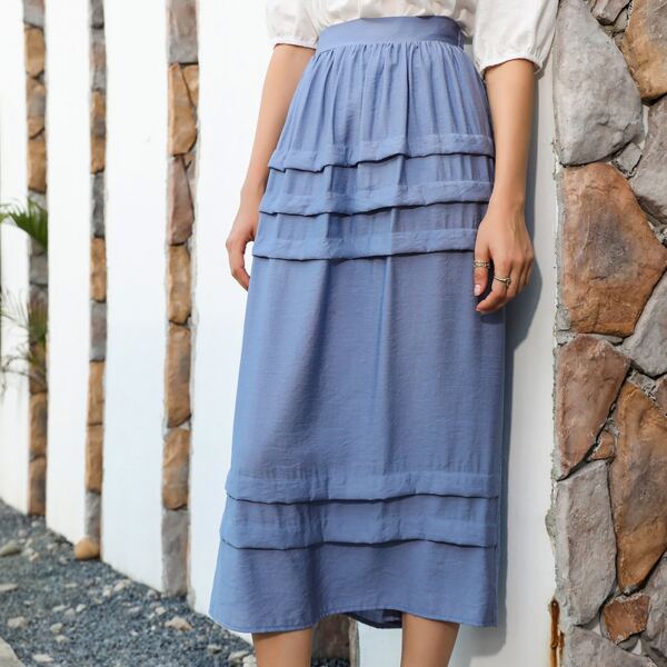 

Solid Tiered Layer Longline Skirt, Dusty blue