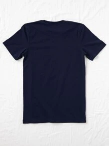 SHEIN LUNE 大碼字母和卡通圖案圓領T恤 - 藏蓝色 - 查看 2