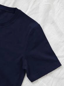 SHEIN LUNE 大碼字母和卡通圖案圓領T恤 - 藏蓝色 - 查看 4