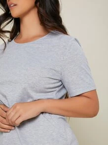 SHEIN BASICS Plus Size Solid Round Neck Short Sleeves Tee For Summer - Light Grey - View 5