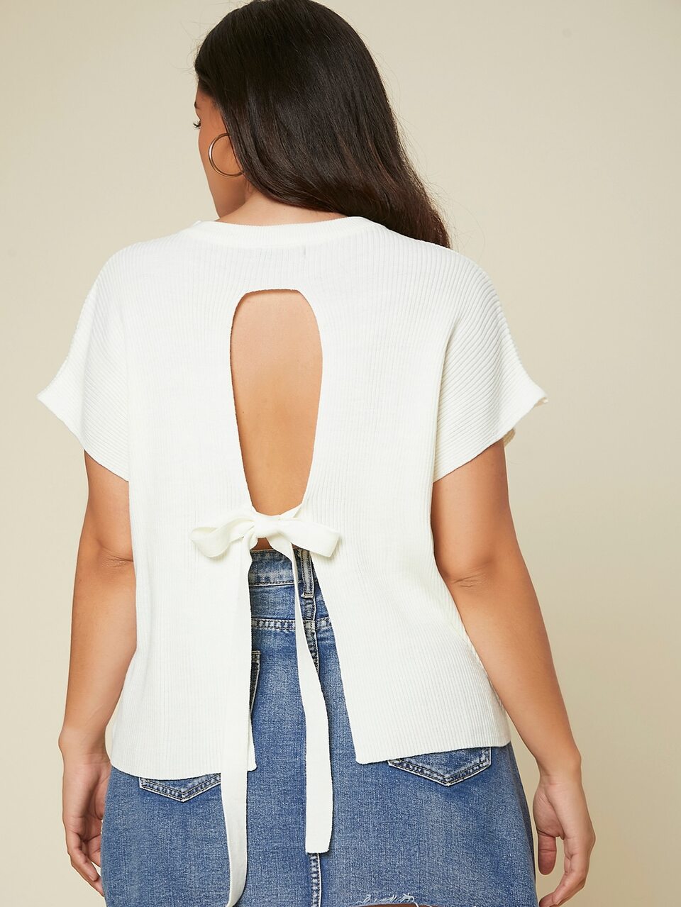 Plus Batwing Sleeve Tie Back Knit Top