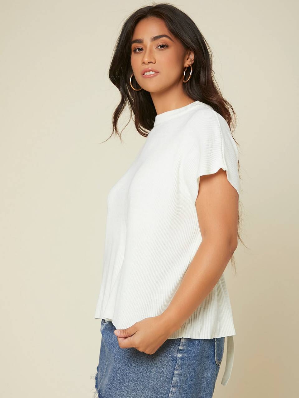 Plus Batwing Sleeve Tie Back Knit Top