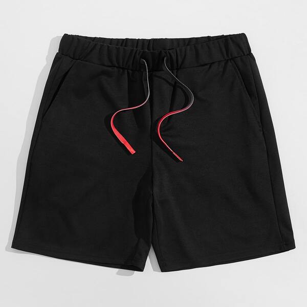 

Men Drawstring Waist Shorts, Black