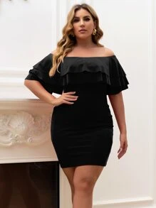 seomiscky Plus Fold Off Shoulder Dress - Black - View 1