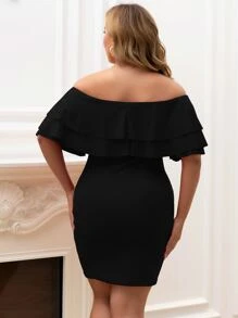 seomiscky Plus Fold Off Shoulder Dress - Black - View 2