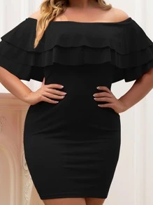seomiscky Plus Fold Off Shoulder Dress - Black - View 3