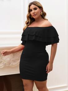seomiscky Plus Fold Off Shoulder Dress - Black - View 4