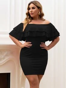 seomiscky Plus Fold Off Shoulder Dress - Black - View 6