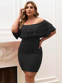 seomiscky Plus Fold Off Shoulder Dress - Black - View 7