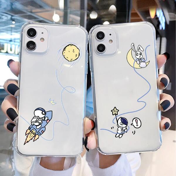

2pcs Astronaut Print Phone Case, Clear