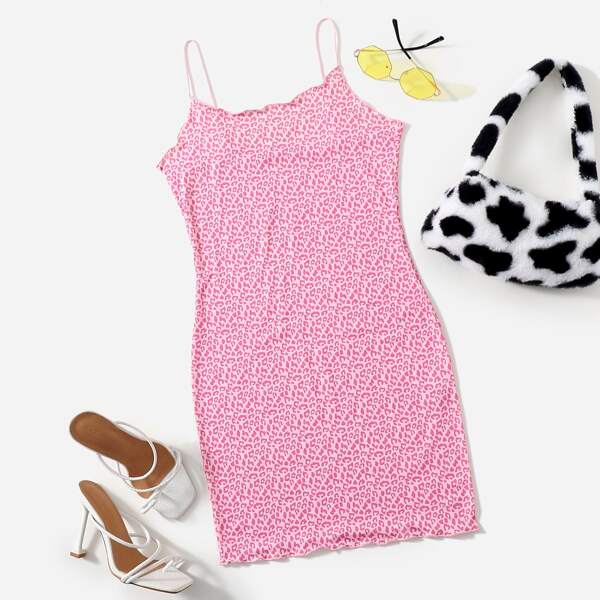 

Lettuce Trim Leopard Bodycon Dress, Pink