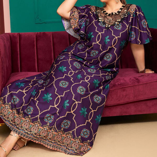 

Plus Floral Contrast Mesh Dress, Purple
