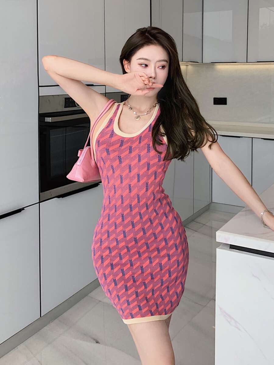 Contrast Trim Criss Cross Back Knit Dress