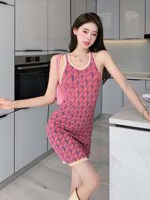 Contrast Trim Criss Cross Back Knit Dress