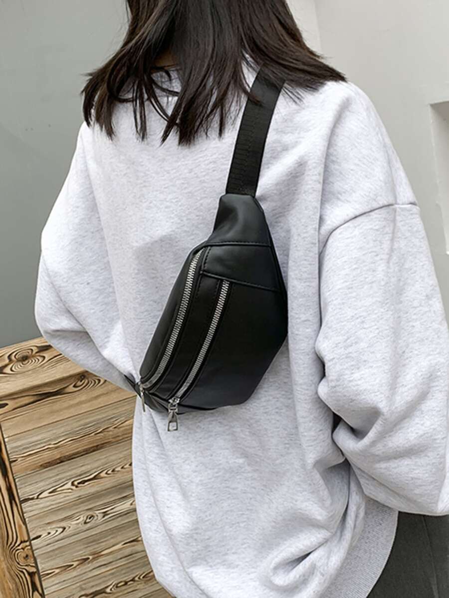 Riñonera minimalista con cremallera - Negro - Ver 1