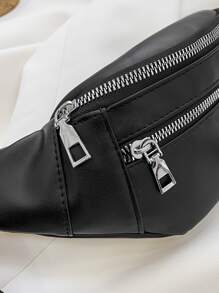 Riñonera minimalista con cremallera - Negro - Ver 4