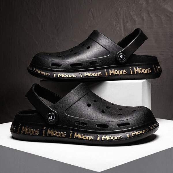 

Men Letter Graphic Vented Clogs, Black