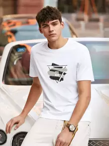 Camiseta De Eslogan Y Estampado Gráfico Para Hombres - Blanco - Ver 2