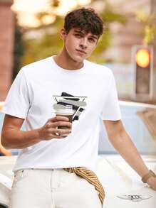 Camiseta De Eslogan Y Estampado Gráfico Para Hombres - Blanco - Ver 4