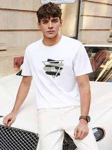 Camiseta De Eslogan Y Estampado Gráfico Para Hombres - Blanco - Ver 5