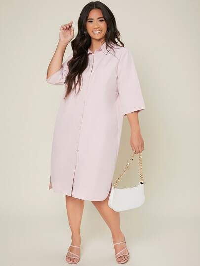 SHEIN BASICS Plus Solid Slit Hem Longline Blouse