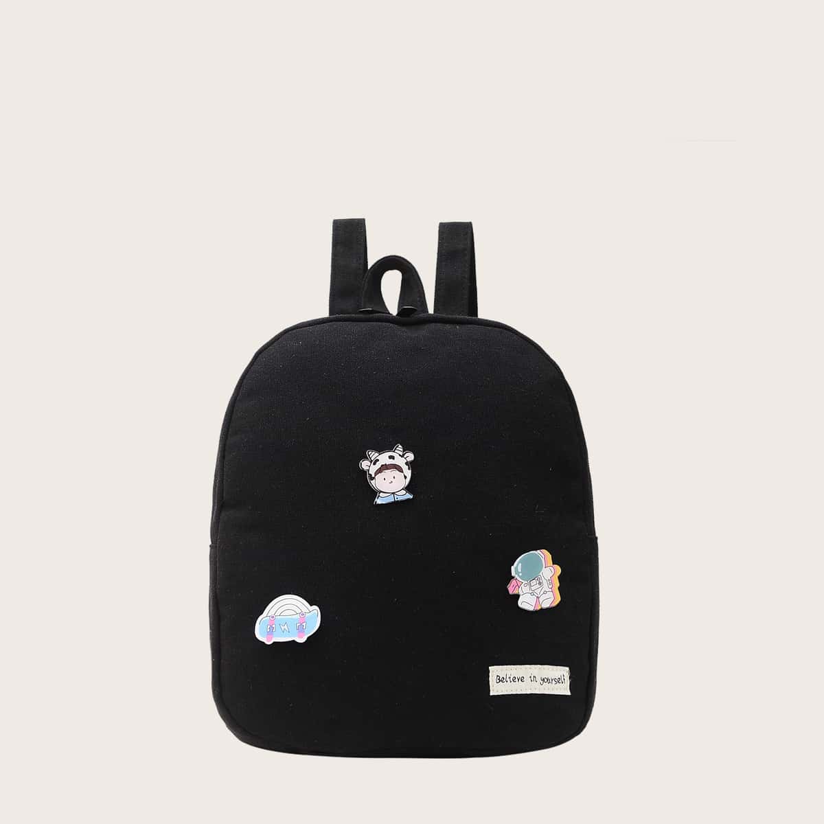 

Backpack With Cartoon Badge, Black