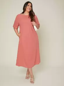 SHEIN Vestido túnico de manga caída - Rosado Sandía - Ver 1