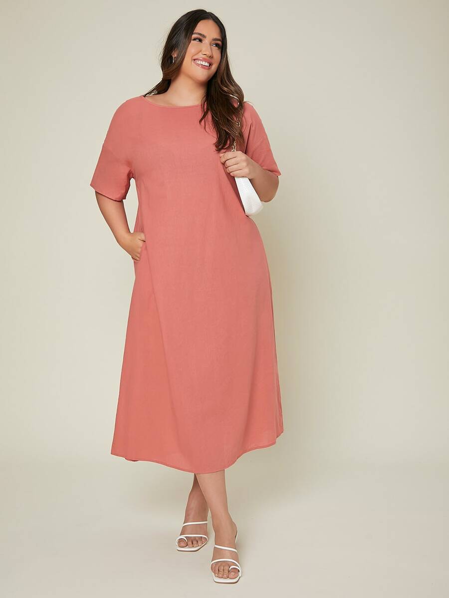 SHEIN Vestido túnico de manga caída - Rosado Sandía - Ver 1