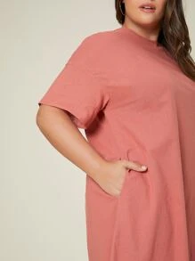 SHEIN Vestido túnico de manga caída - Rosado Sandía - Ver 5