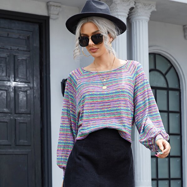 

Rainbow Stripe Lantern Sleeve Tee, Multicolor