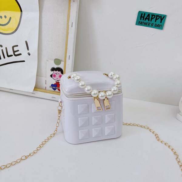 

Girls Faux Pearl Decor Satchel Bag, White
