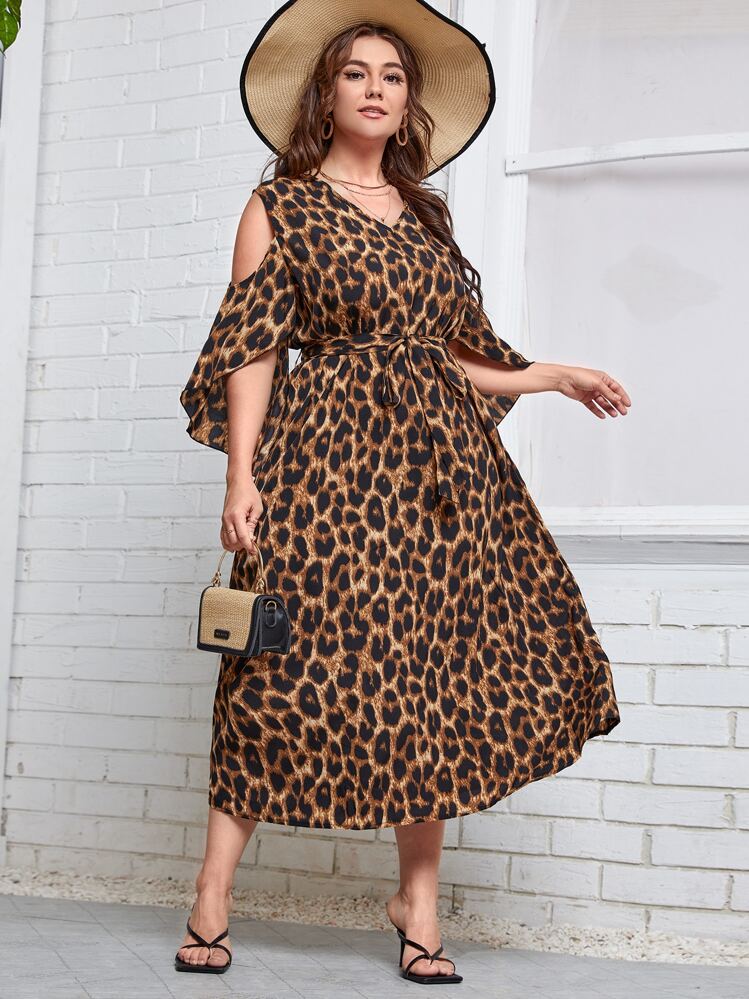 Cold shoulder leopard print dress sale