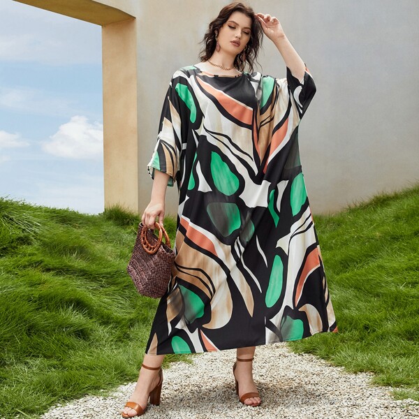 

Plus Colorblock Graphic Tunic Dress, Multicolor