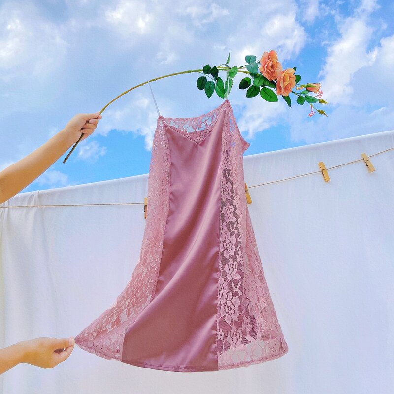 

Lace Insert Satin Slip Night Dress, Dusty pink