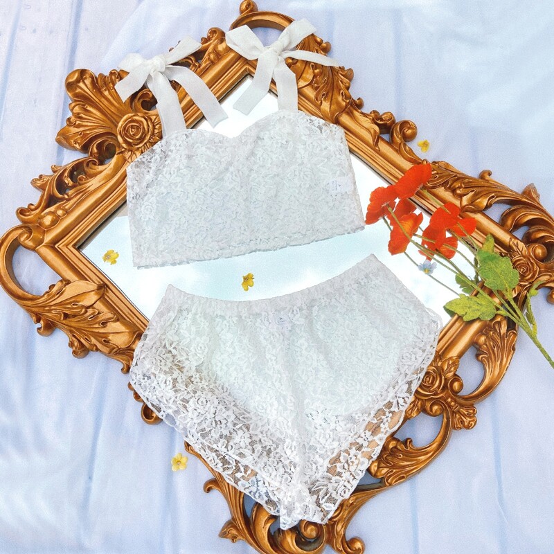 

Knot Shoulder Lace Cami Top & Shorts Night Set, White