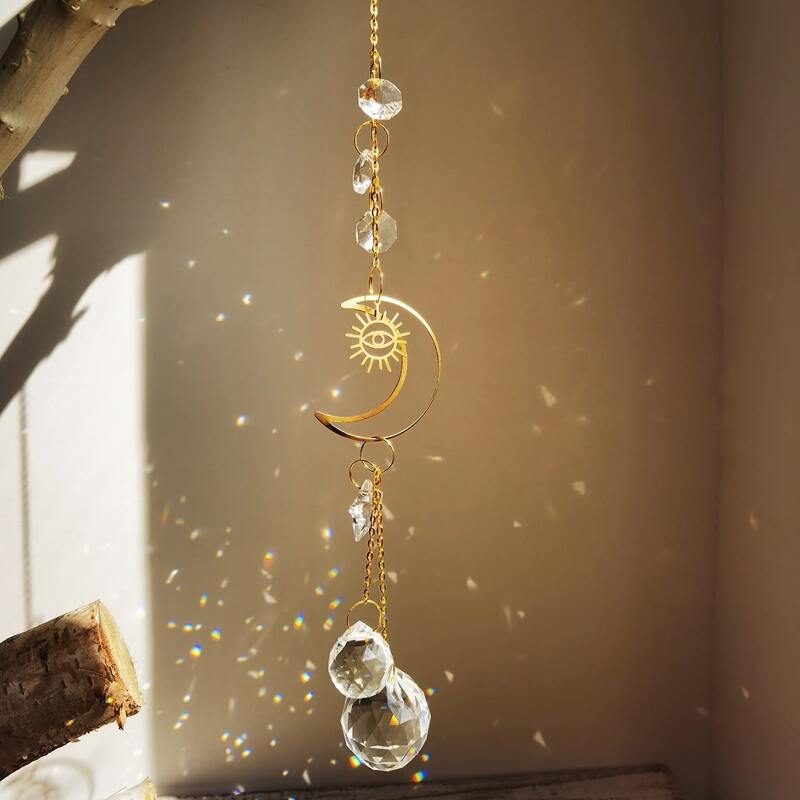 

Crystal Pendant Moon Chain Wall Hanging, Gold