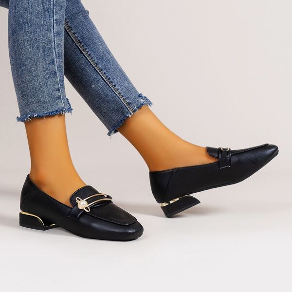

Faux Pearl Decor Flat Loafers, Black