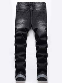 Manfinity Hombres Jeans rotos con cremallera - Negro - Ver 2
