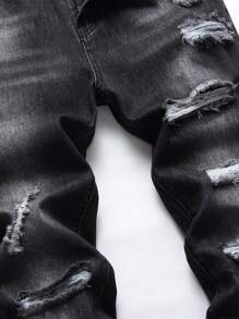 Manfinity Hombres Jeans rotos con cremallera - Negro - Ver 4