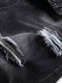 Manfinity Hombres Jeans rotos con cremallera - Negro - Ver 7