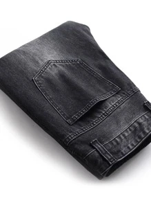 Manfinity Hombres Jeans rotos con cremallera - Negro - Ver 8