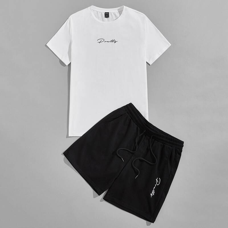 

Guys Letter Graphic Tee & Shorts, Black and white