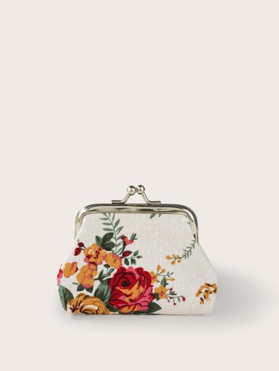 Estuche con cierre de beso con estampado floral, bolso de almacenamiento con cierre de beso de estilo elegante para mujer, portátil, ligero, con bolsillo para efectivo, tarjetas de identificación y tarjetas de crédito, billetera corta de moda y moderna, bolso de viaje, regalo de cumpleaños, regalo del día de San Valentín para mujeres, niñas, damas, regalo para maestros, útiles escolares, regalo para maestros, vuelta al colegio, billetera mini, monedero