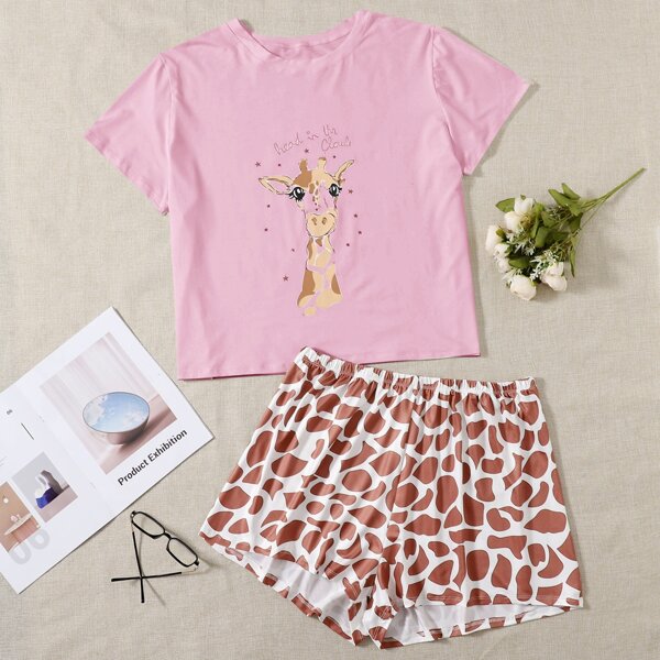 

Plus Giraffe And Letter Graphic Pajama Set, Multicolor